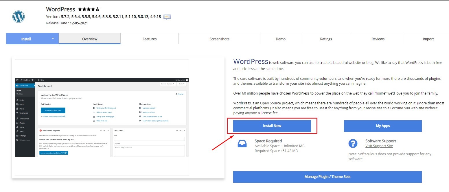 Tiến hành chọn Install để cài đặt WordPress Hosting