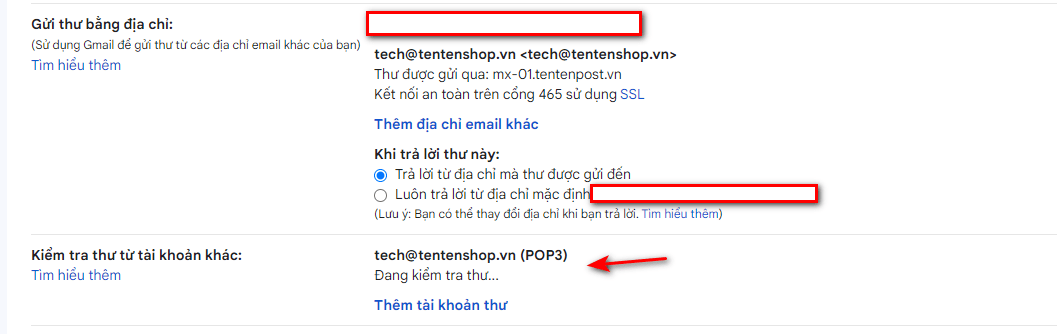 kết nối nhận email từ gmail thành công