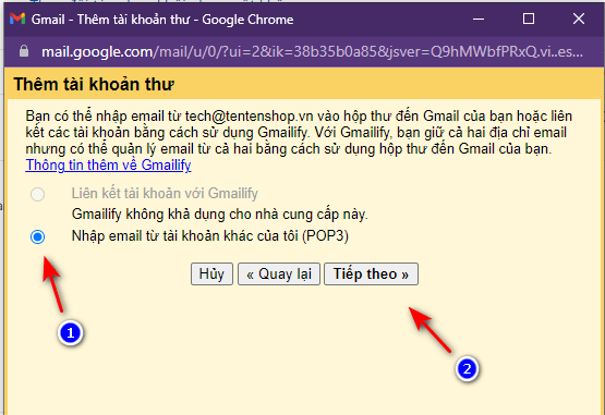 điền thông tin email